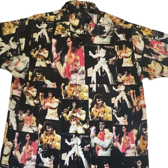 VTG Dragonfly Elvis Presley Camp Shirt Mens L Allover Print Hawaiian Retro 90s - Picture 1 of 15